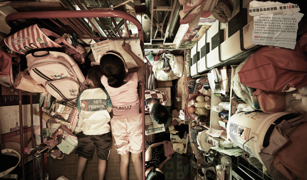 A cluttered small and cramped room in Hong Kong.